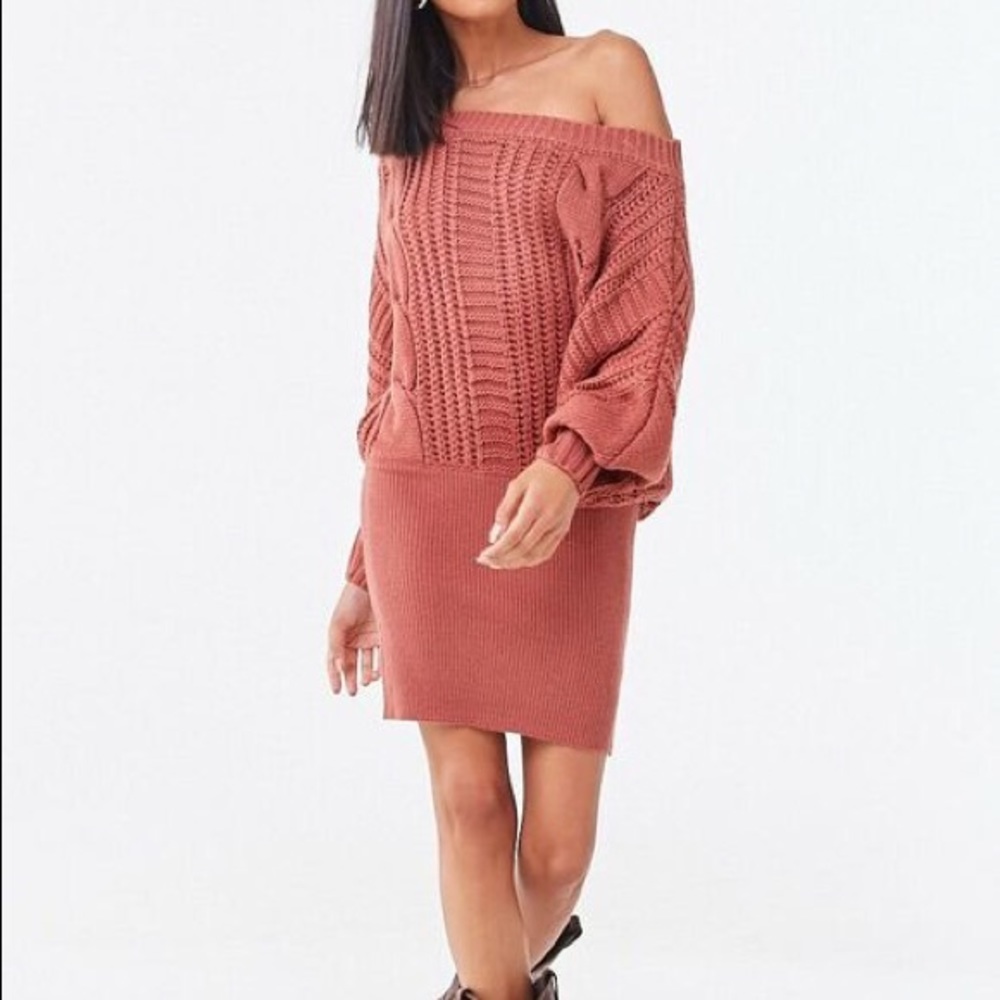 Forever 21 Pink Off the Shoulder Sweater Dress
